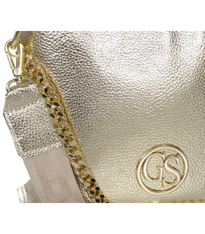 Beige crossbody handbag with gold chain and Grosso strap KAREN