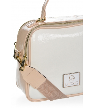 White-beige lacquered handbag with handle Grosso JCS0013whitebeige